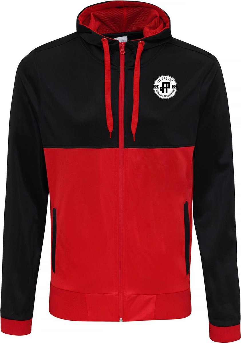 FitProWear Retro Sportvest Heren - Zwart/Rood - Maat S - Zip Hoodie - Vest - Sportvest - Trainingsjas - Trainingsjack - Vest Polyester - Zoodie - Vest Heren - Sportvest Heren