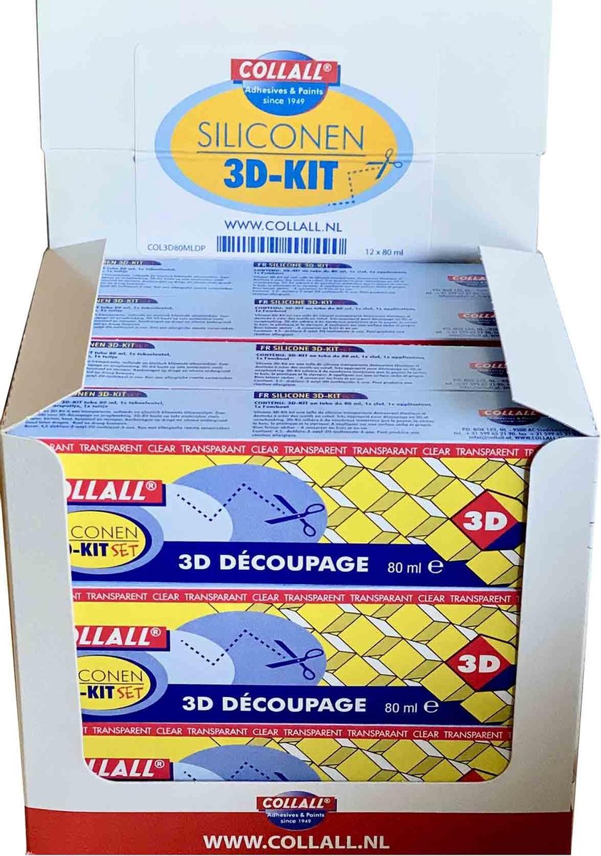 Collall / Siliconen 3D-Kit set / Lijm Tubes / 12 stuks x 80 ml / 1 doos / Tube á 80ml met spuitje