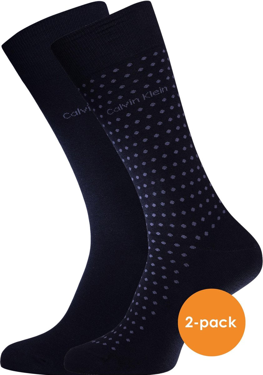 Calvin Klein - Felix herensokken (2-pack) - navy gestipt en uni -  Maat: 39-42