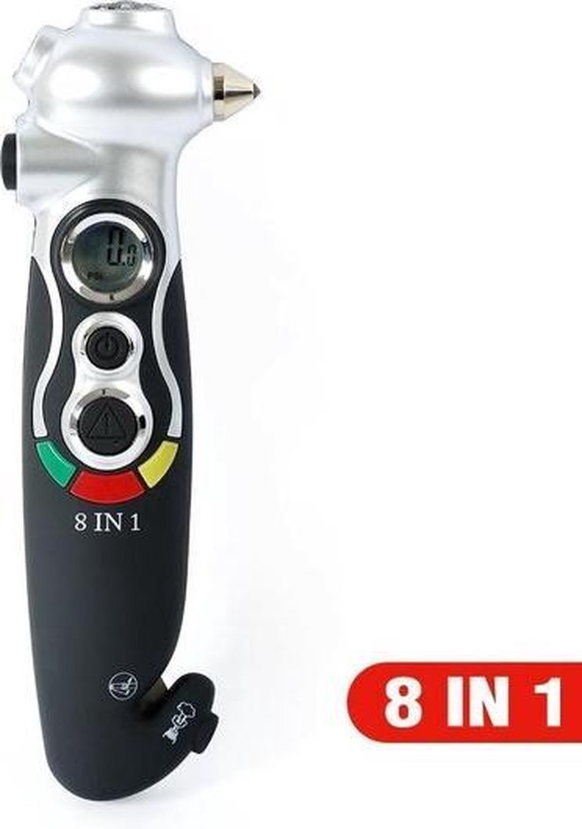 WiseGoods Premium 8 in 1 Bandenspanningsmeter - Multifunctioneel - Meetsysteem Digitaal - Noodhamer