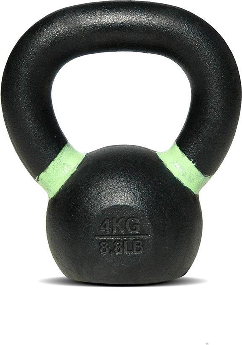 Powder Coated - Kettlebell - per stuk - 4 KG - lichtgroen - Gietijzer