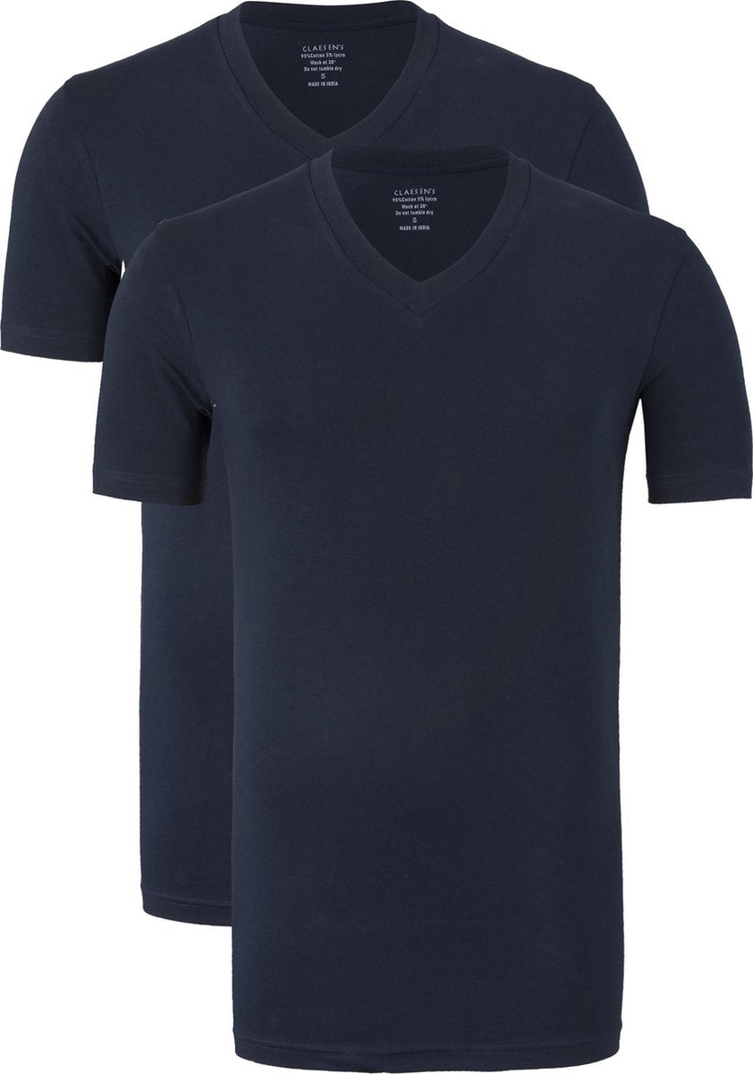 Claesen's Basics T-shirts (2-pack) - heren T-shirts V-hals - blauw -  Maat: XXL