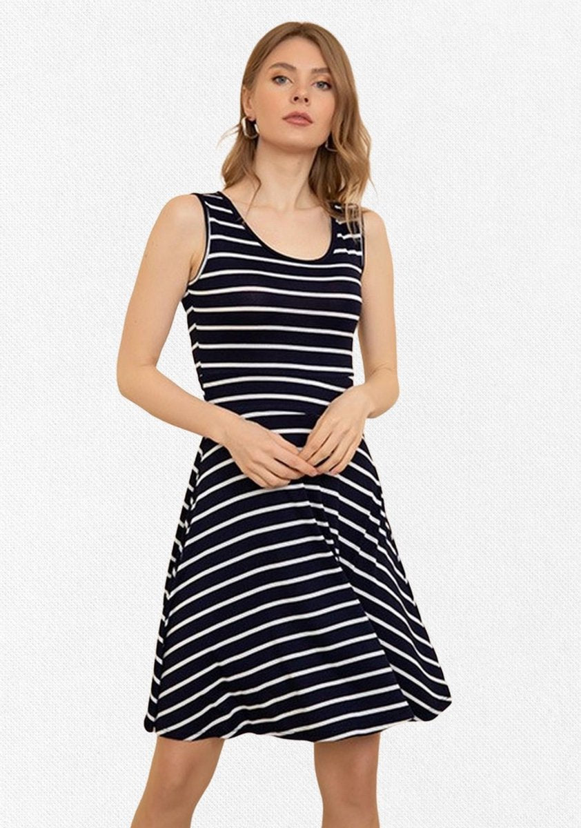La Pèra Gestreepte Zomerjurk Vrouwen Jurk marine blauw/wit gestreept Dames - Maat L