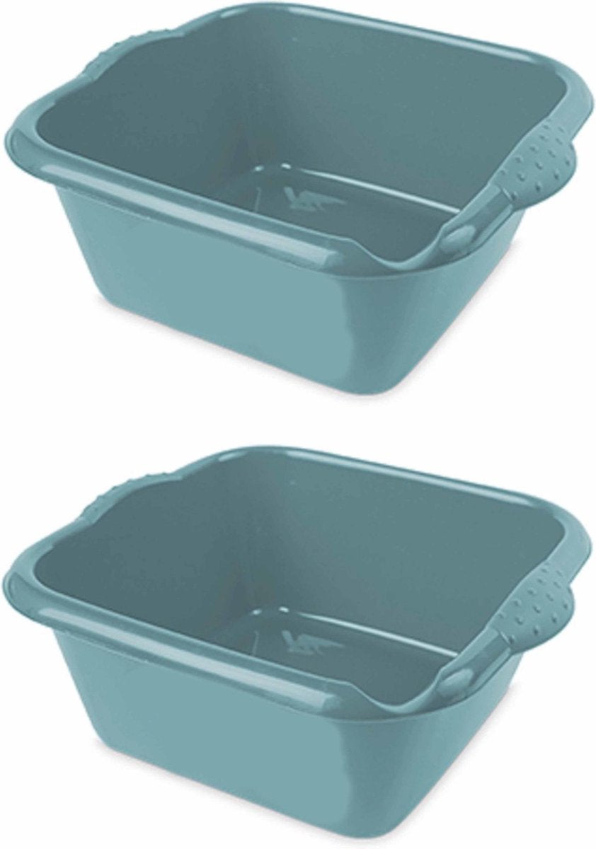 2x stuks turquoise blauwe afwasbak/afwasteil vierkant 6 liter 32 cm - Afwassen - Schoonmaken