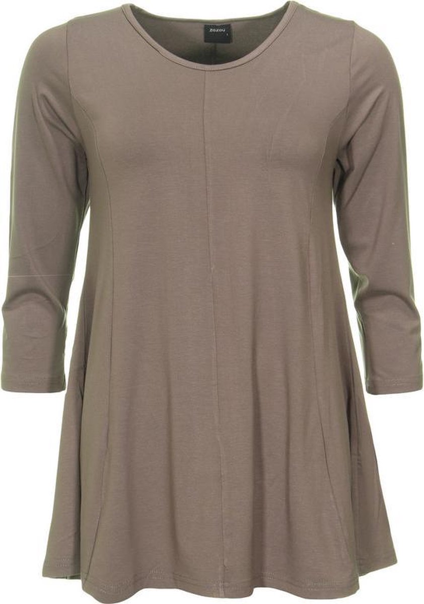 Zazou-A-lijn-shirt-driekwart-mouw-taupe