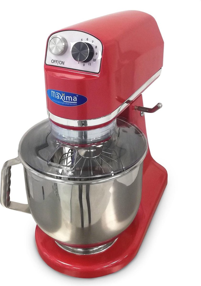 Planeetmenger 7 Liter - RVS Mengkom - 11 Snelheden - 100 tot 938 RPM - Rood - RVS Accessoires - Kantelbare Keukenmachine / Deegmachine - Maxima