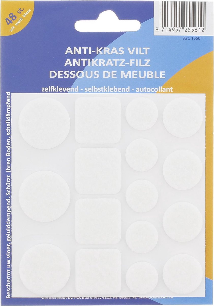 BLOKSTORE - Viltjes stoelpoten - vloerbeschermer antikras - vilt - wit - zelfklevend - 46 stuks