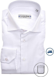 Ledub Modern Fit overhemd - mouwlengte 7 - wit twill - Strijkvrij - Boordmaat: 47