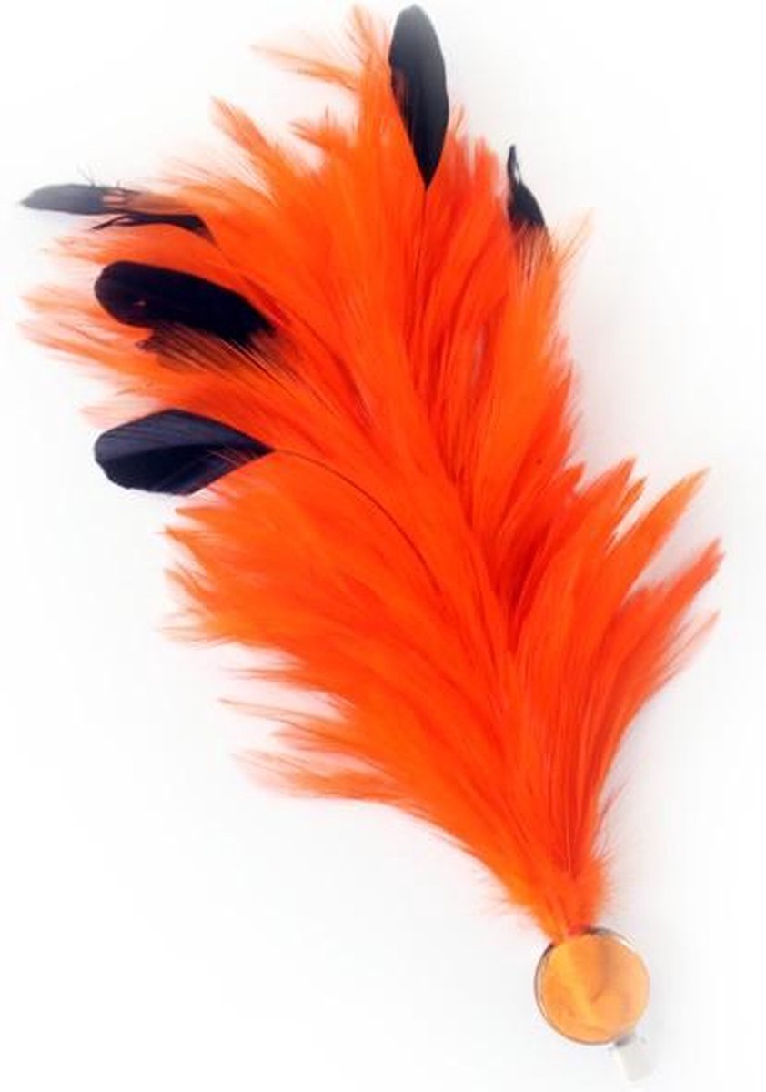 Verenpluim 30 cm buigbaar met speld en clip oranje