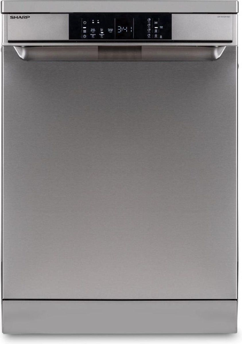 Sharp QWNA1DF45EIEU-vrijstaande vaatwasser-60cm-topsproeier-besteklade-RVS deur