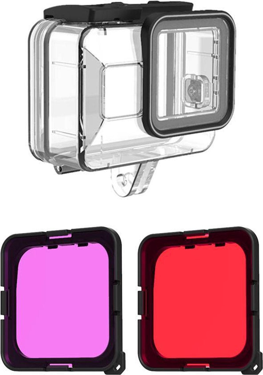 PRO SERIES Waterdichte Behuizing 40M + Rood&Paars Lens Filters Geschikt voor GoPro Hero 8