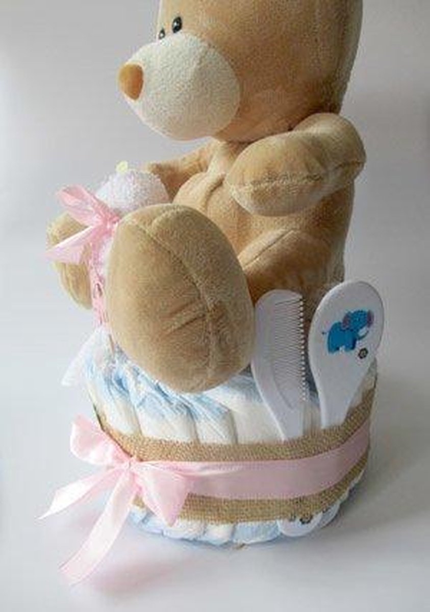 Luiertaart Beer Met Fles Meisje | Kraamcadeau | Kraampakket | Baby Cadeau