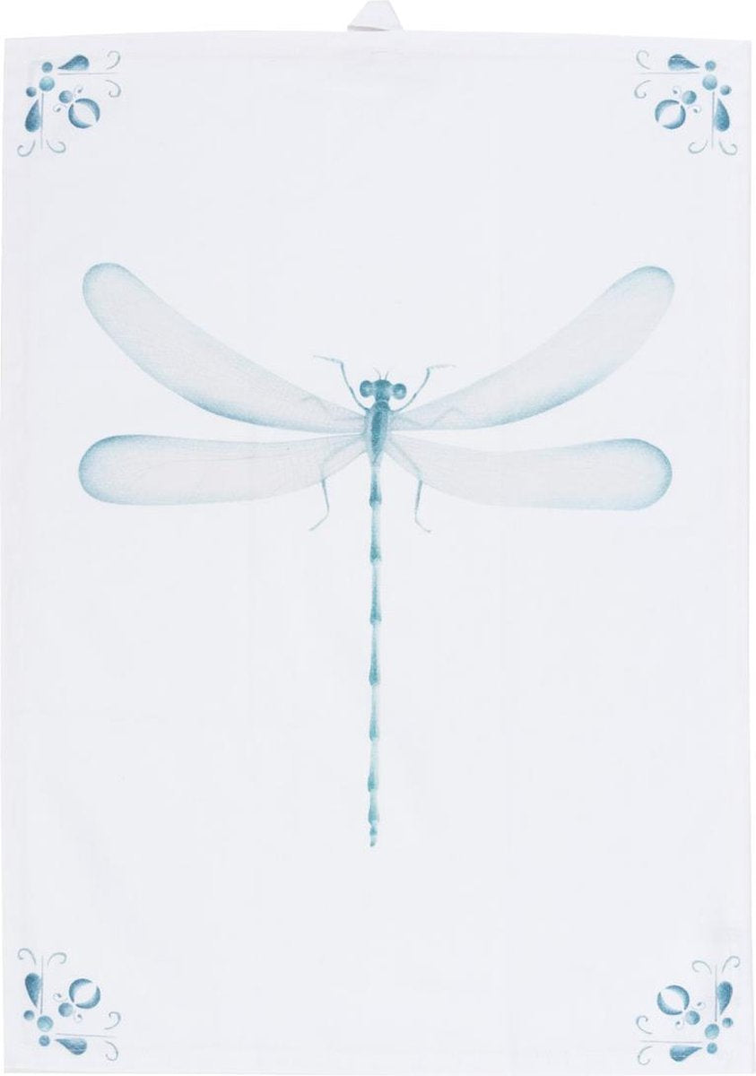 by Sorcia - theedoek Delft Blue Dragonfly - 50x70cm - katoen - designed in Holland