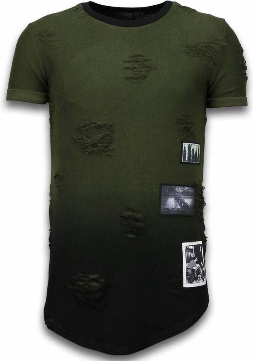 JUSTING Pictured Flare Effect T-shirt - Long Fit Shirt Dual Colored - Groen - Maten: S