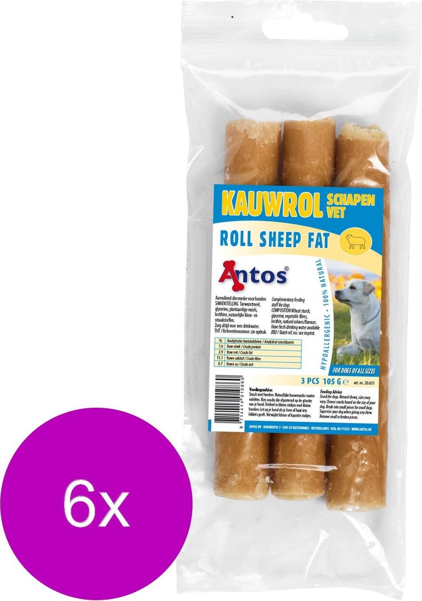 Antos Cerea Kauwrol Schapenvet - Hondensnacks - 6 x Schaap 95 g 3 stuks