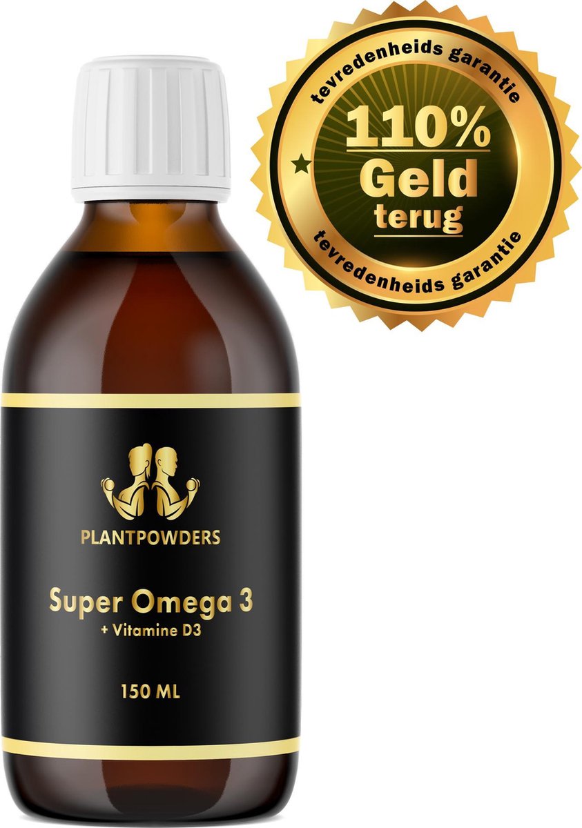 Plantpowders - Super Omega 3 - Algenolie - 1200 mg DHA + ALA - Met Vitamine D3 - Vegan - Plantaardig Voedingssupplement - Citroen - 150 ml