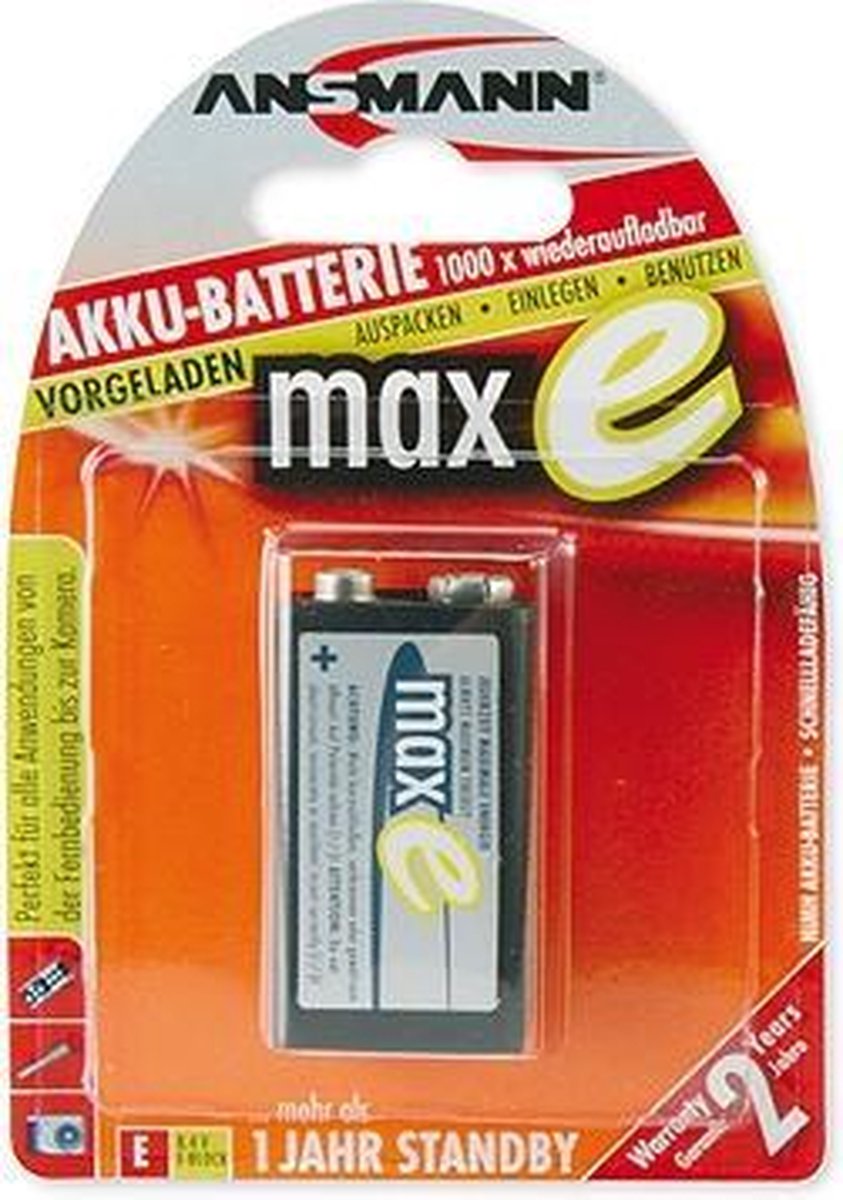 Ansmann 9V maxE Batterij - 1 stuk - 200 mAh