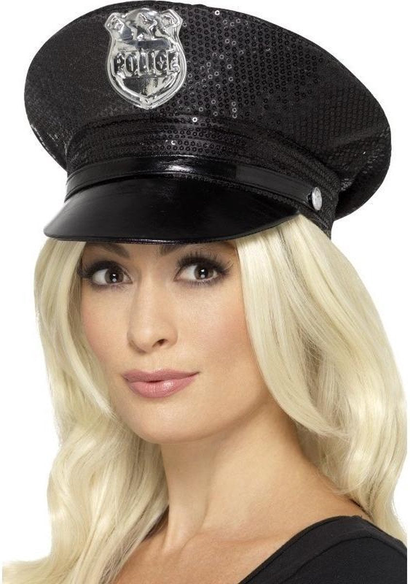 Verkleed accessoires zwarte politie/agenten pet voor dames