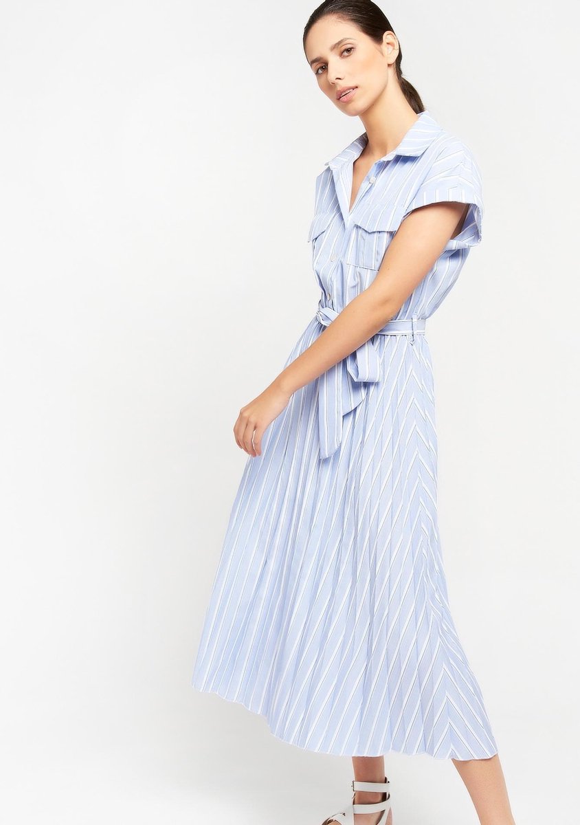 Midi overhemd jurk met strepen - Light Blauw