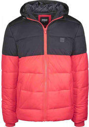 Urban Classics Puffer winterjas -S- Hooded 2-Tone Rood/Zwart