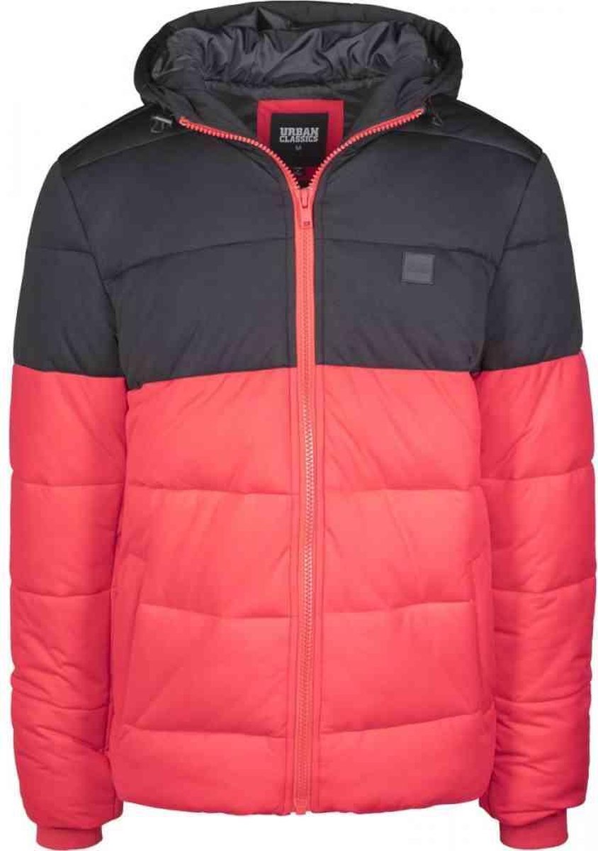 Urban Classics Puffer winterjas -S- Hooded 2-Tone Rood/Zwart