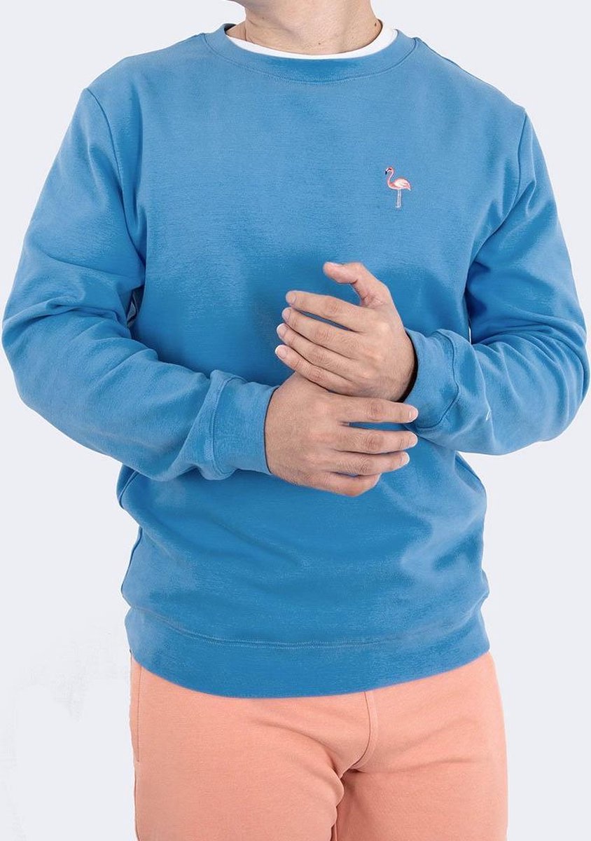 Eubi Sweater Flamingo - Blauwe Premium Trui - Supersoft - Herenmaat M - Unisex
