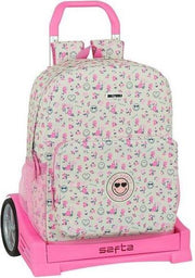 Schoolrugzak met Wielen Evolution Smiley World Garden Wit Roze