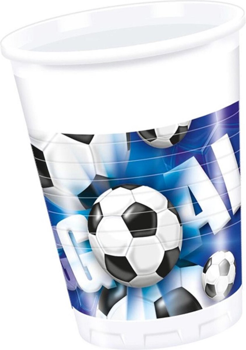 Blue voetbal bekertjes 10 stuks 200ml - Feestartikelen