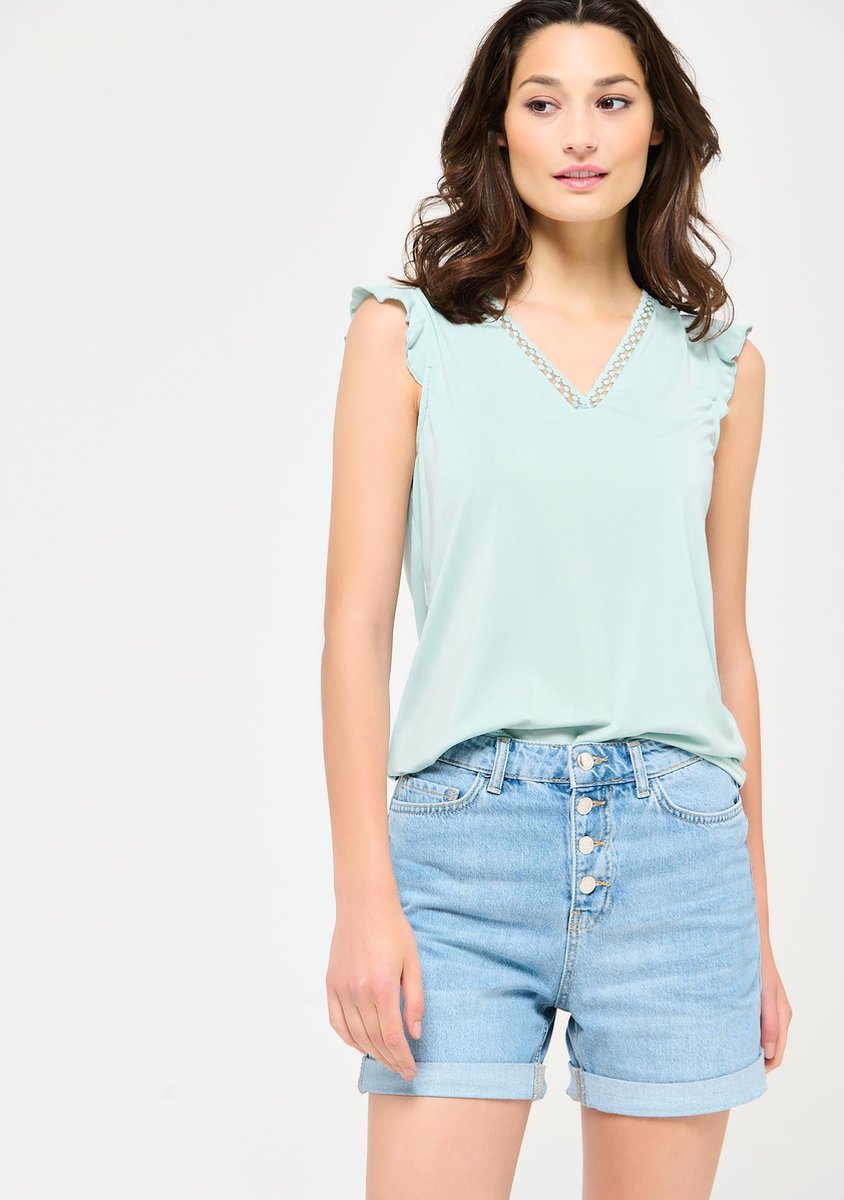T-shirt met ruches - Khaki