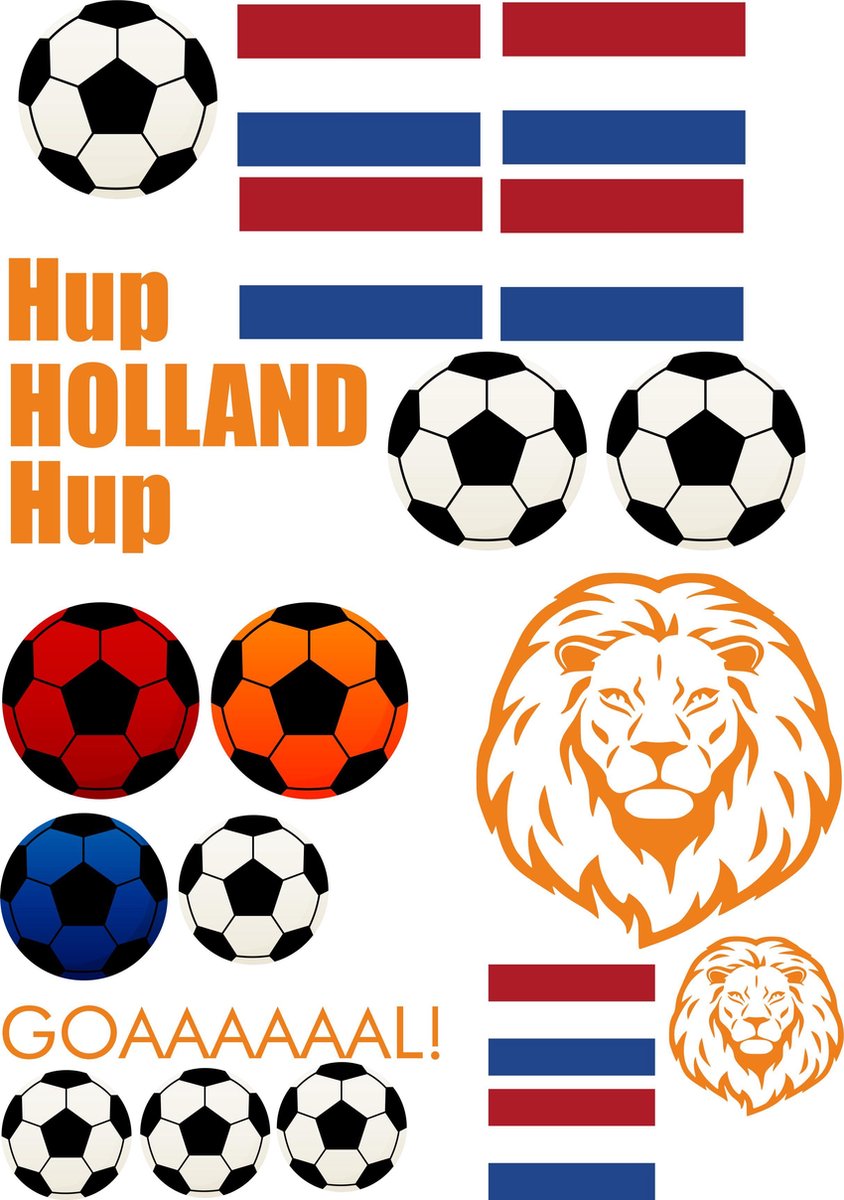 (Auto)Raamsticker EK voetbal A4  - Versiering oranje - Hup Holland Hup - Nederlands elftal - EK voetbal - Raamdecoratie voetbal - rood wit blauw - voetbalsupporter - raamsticker Nederlands elftal - oranje zomer - stickers