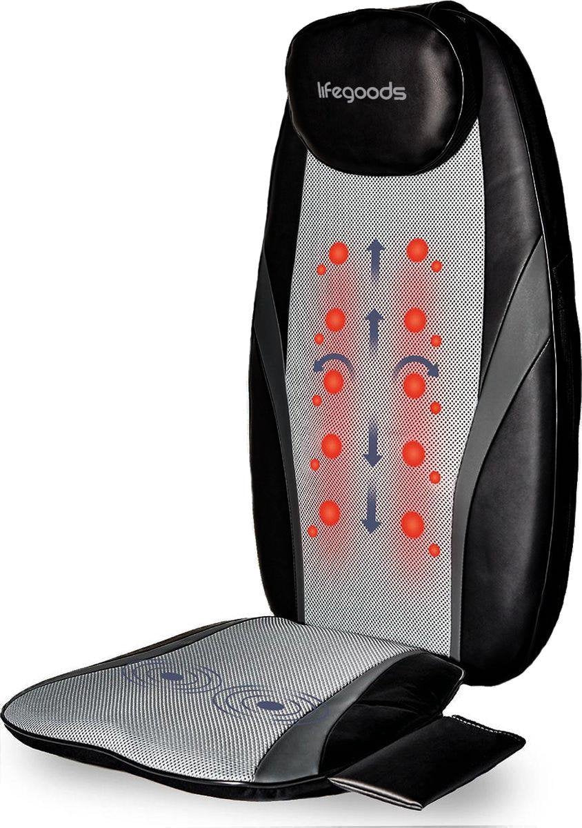 LifeGoods Shiatsu Stoel Massage Kussen - Elektrisch Nek en Rug Apparaat - met Warmte Functie – Zwart