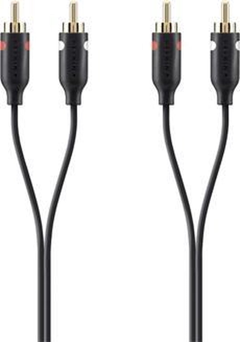 Belkin F3Y098bt2M Cinch Audio Aansluitkabel [2x Cinch-stekker - 2x Cinch-stekker] 2.00 m Zwart Vergulde steekcontacten