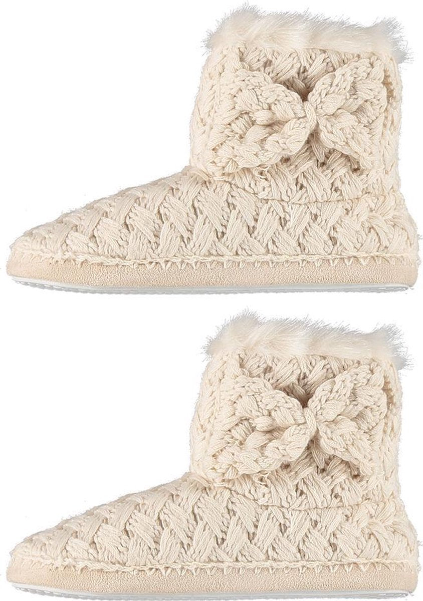 Pantoffels dames - Sloffen - Pantoffels - Sloffen dames - Hoog - Gebreid - Vlechtpatroon - Wit - Maat 37/38