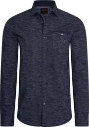 PME Legend - Heren Overhemden Dobby Print Navy - Blauw - Maat M