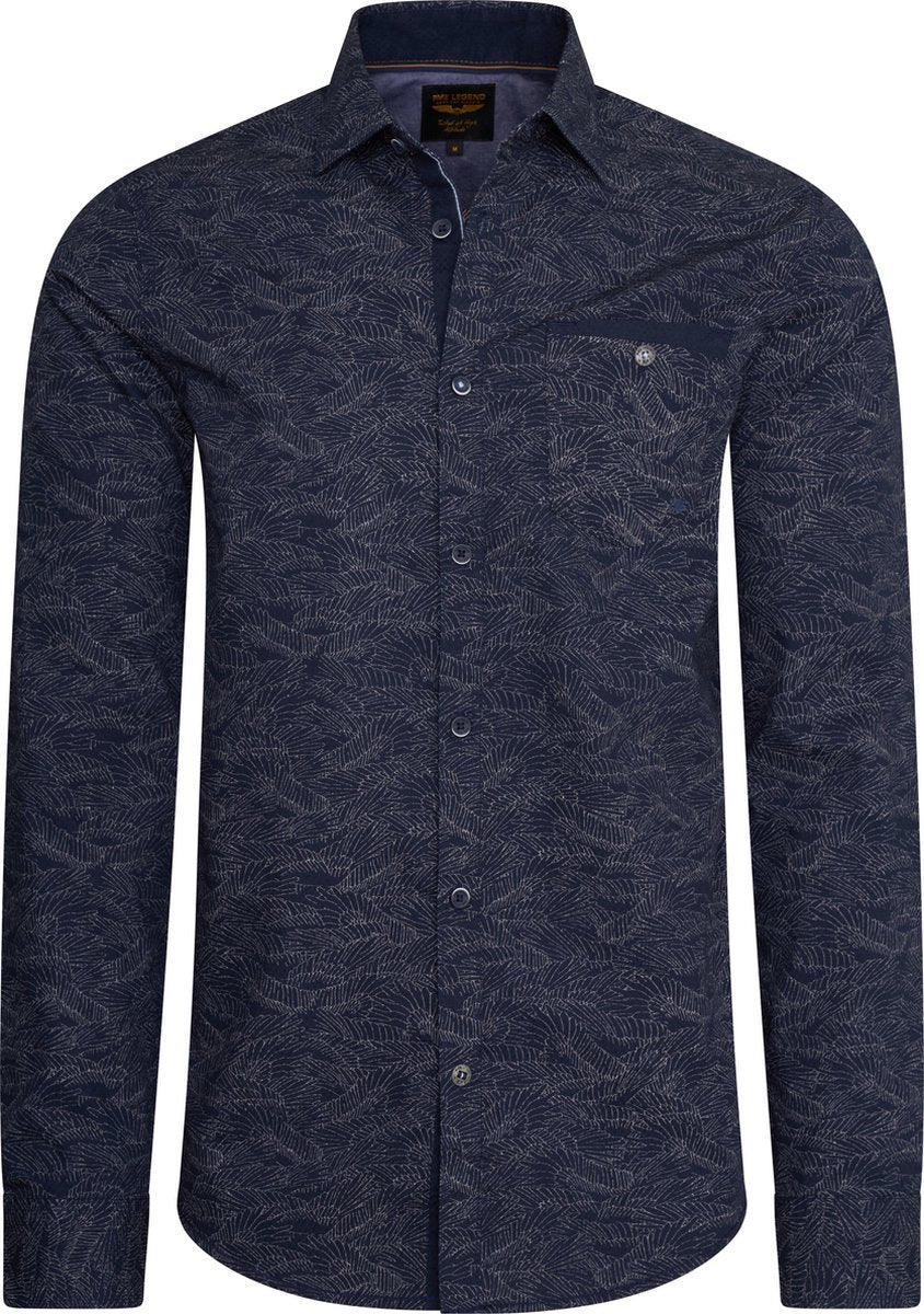 PME Legend - Heren Overhemden Dobby Print Navy - Blauw - Maat M