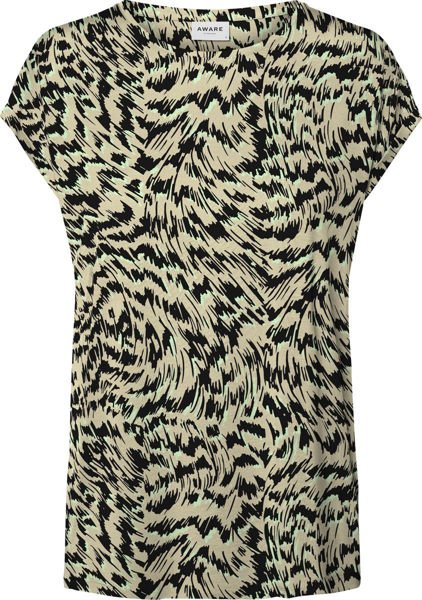 Vero Moda VMAVA PLAIN SS TOP MULTI AOP GA Dames T-shirt - Maat XS