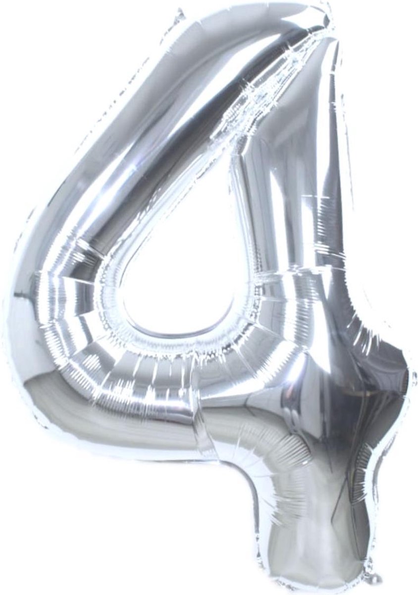 Folie Ballon Cijfer 4 Jaar Zilver 70Cm Verjaardag Folieballon Met Rietje