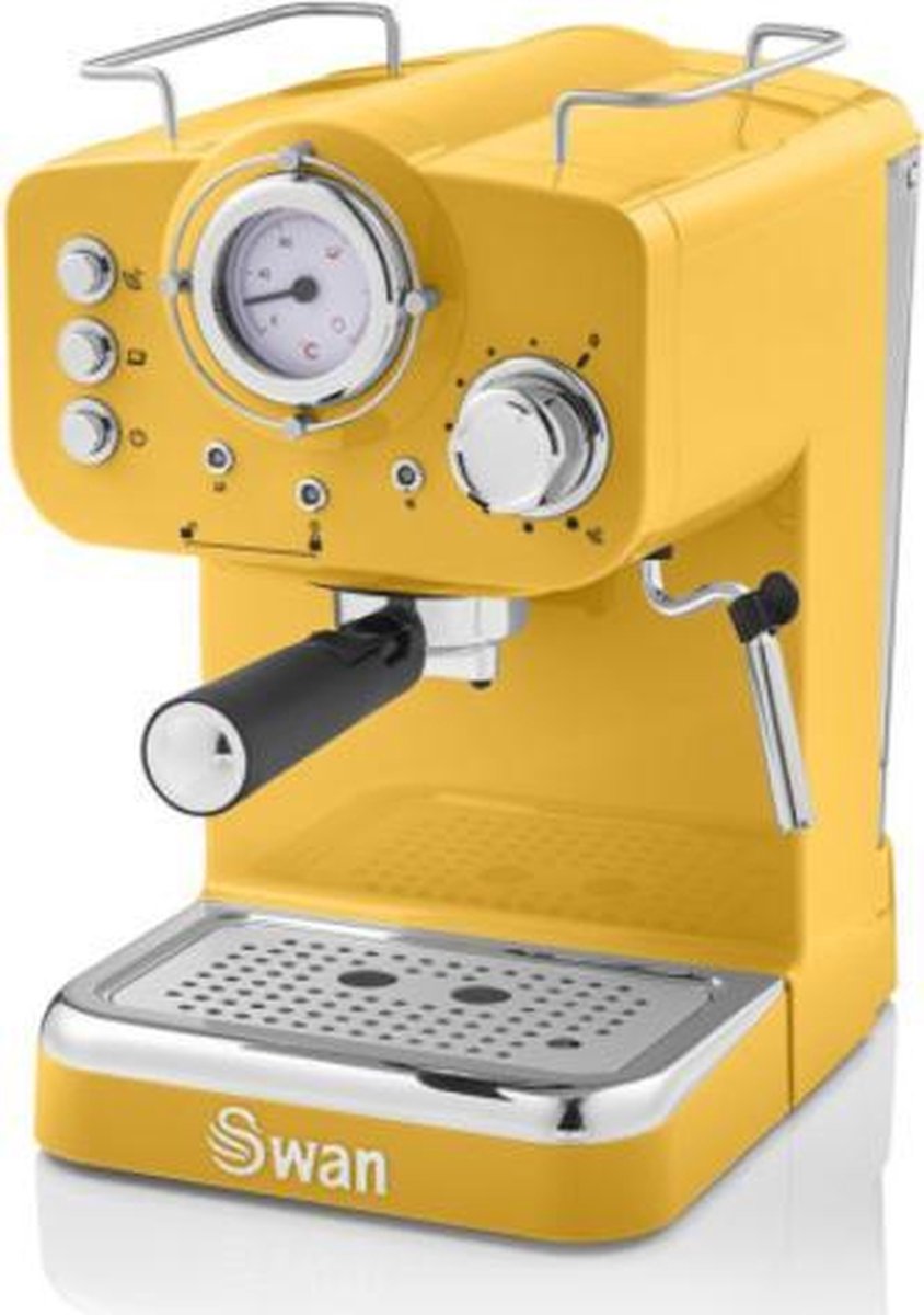 Swan Retro Espressomachine – Gebruikt Gemalen Koffie en Koffiepads – Geel