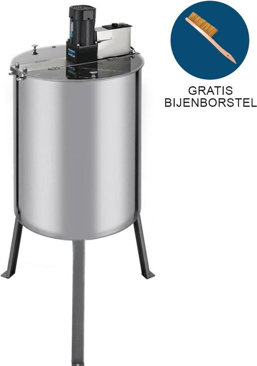 Honing Centrifuge - Elektrisch 900 rpm-1400 rpm - RVS - Capiciteit: 4 Honingramen - Inclusief bijenborstel - honing slinger