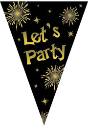 4x Vlaggenlijnen lets party oud en nieuw jaar zwart/goud 5 meter - Slingers/vlaggetjes