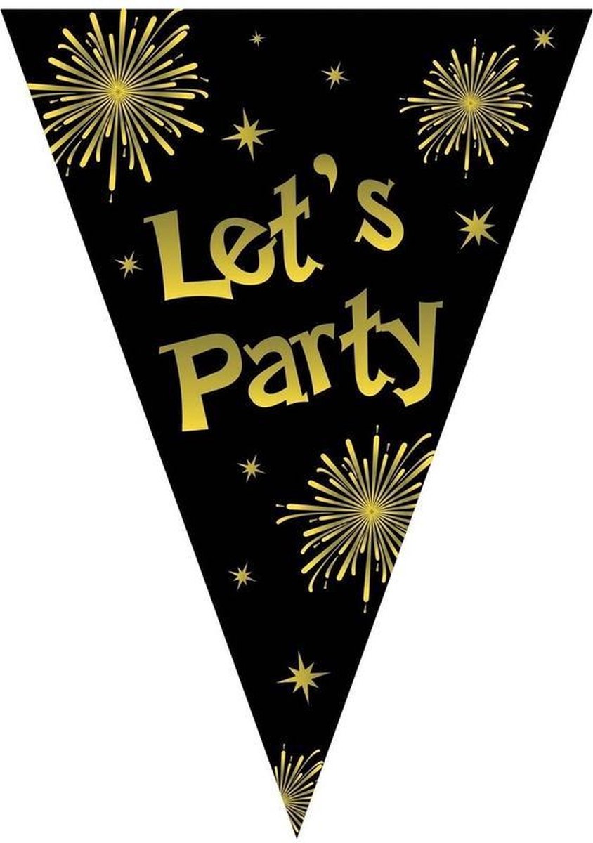 4x Vlaggenlijnen lets party oud en nieuw jaar zwart/goud 5 meter - Slingers/vlaggetjes