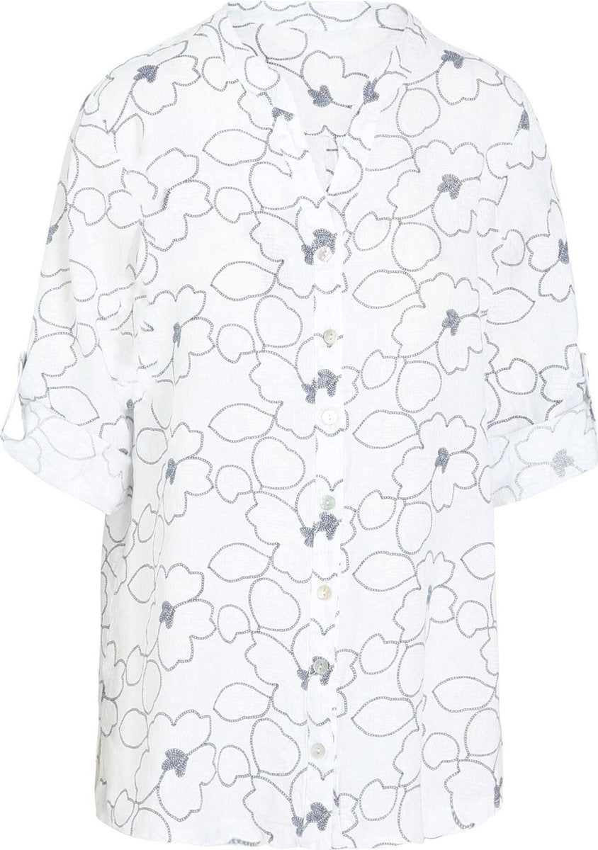 Cassis - Blouse in bedrukt linnen - Wit