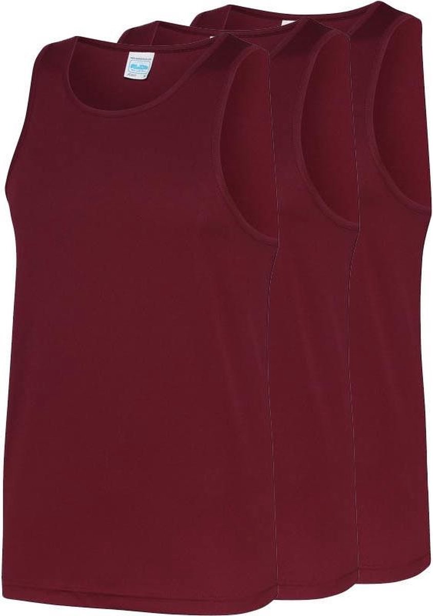 3-Pack Maat M - Sport singlets/hemden bordeaux rood voor heren - Hardloopshirts/sportshirts - Sporten/hardlopen/fitness/bodybuilding - Sportkleding top bordeaux voor mannen