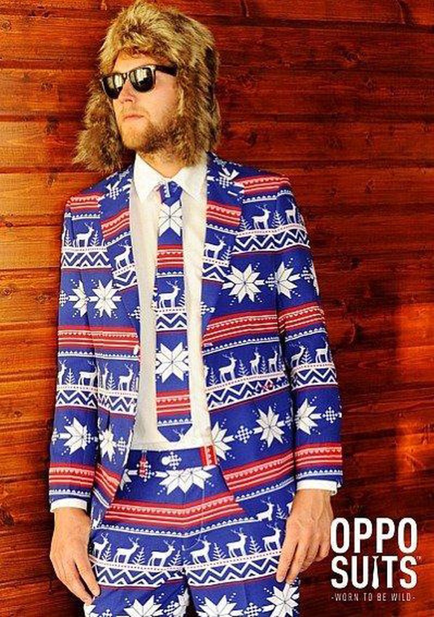 OppoSuits The Rudolph - Mannen Kostuum - Blauw - Kerst - Maat 60