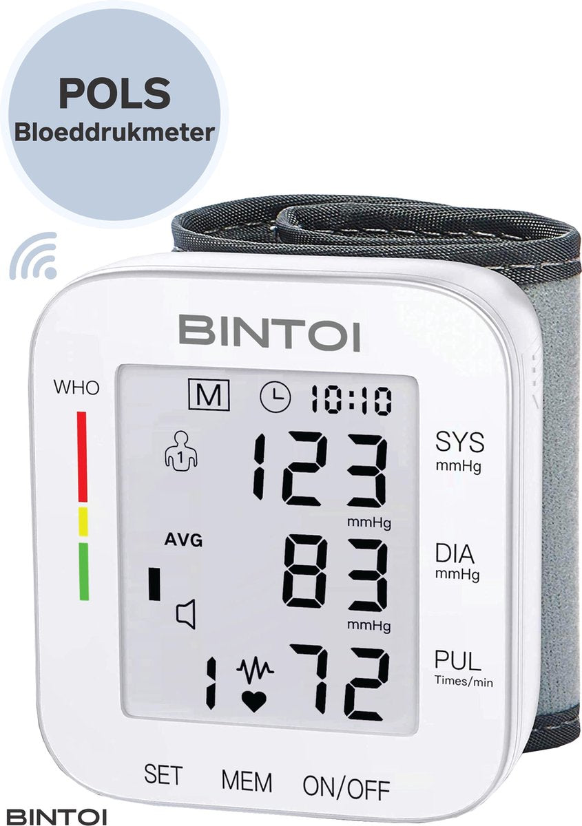 Bintoi® BXE200 - Bloeddrukmeter Pols - Hartslagmeter - Incl. Opbergcase en Batterijen