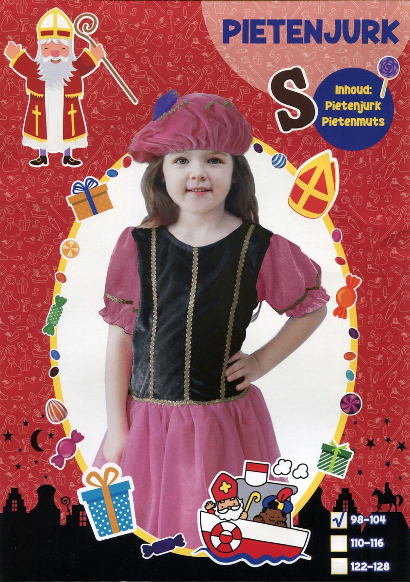 Pietenjurk met Pietenmuts - Kind – Meisjes - maat 122-128 – Roze / Zwart
