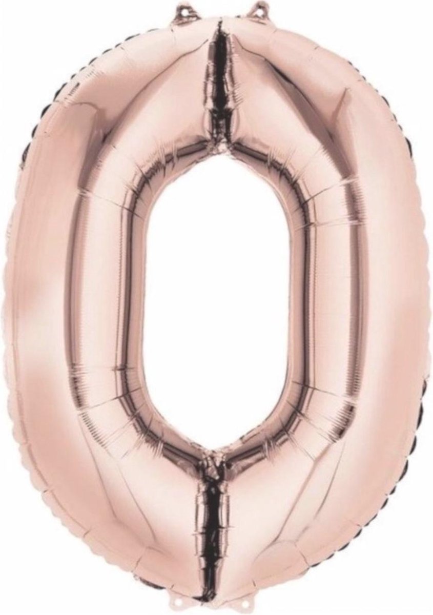 Ballon Cijfer 0 Jaar Roségoud 36Cm Verjaardag Feestversiering Met Rietje