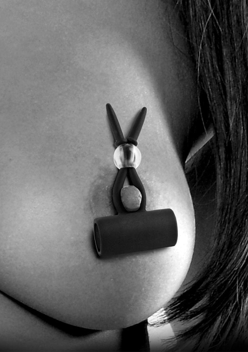 Vibrating Silicone Nipple Lassos - Black - Clamps - Nipple Vibrators & Stickers
