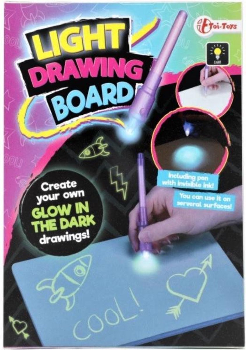 Teken met licht - Glow in the dark - Inclusief pen met licht - Van Toi Toys