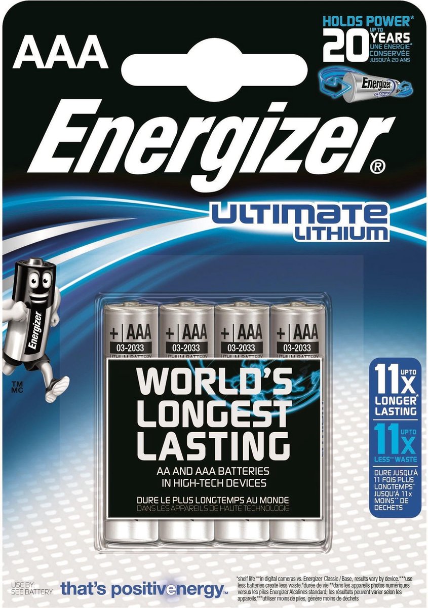 Energizer Ulitmate Lithium AAA - FR3 - FR03 Batterijen - 4 stuks